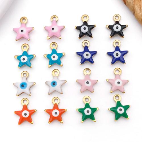 Moda Mal Ojo Pendiente, acero inoxidable 304, Estrella, chapado en color dorado, Bricolaje & esmalte, más colores para la opción, 9x10mm, Vendido por UD