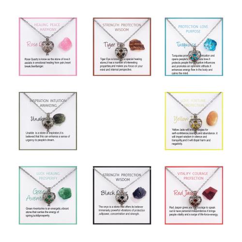 Нержавеющая сталь 304 Ожерелье, с Полудрагоценный камень & Латунь, Сердце, Платиновое покрытие платиновым цвет, различные материалы для выбора & Мужская & Овальный цепь, длина:Приблизительно 17.7 дюймовый, продается PC