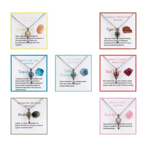 Нержавеющая сталь 304 Ожерелье, с Полудрагоценный камень & Латунь, Hot Balloon, Платиновое покрытие платиновым цвет, различные материалы для выбора & Мужская & Овальный цепь, длина:Приблизительно 17.7 дюймовый, продается PC