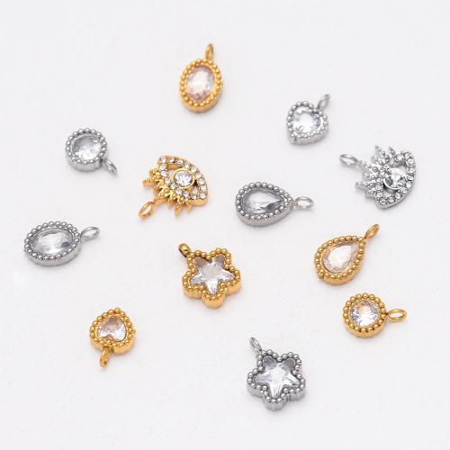 colgantes del acero inoxidable con cúbico zirconia, acero inoxidable 304, chapado en color dorado, Bricolaje & micro arcilla de zirconia cúbica, más colores para la opción, Vendido por UD