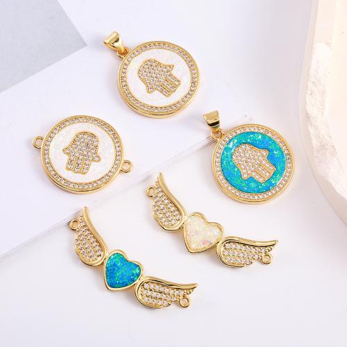 Цирконий Микро вымощает Латунный разъем, Латунь, с опал, Другое покрытие, DIY & инкрустированное микро кубического циркония, Много цветов для выбора 5ПК/сумка, продается сумка