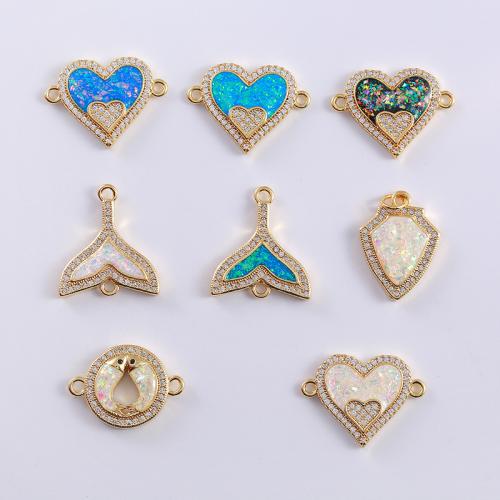 Цирконий Микро вымощает Латунный разъем, Латунь, с опал, Другое покрытие, DIY & инкрустированное микро кубического циркония, Много цветов для выбора 5ПК/сумка, продается сумка