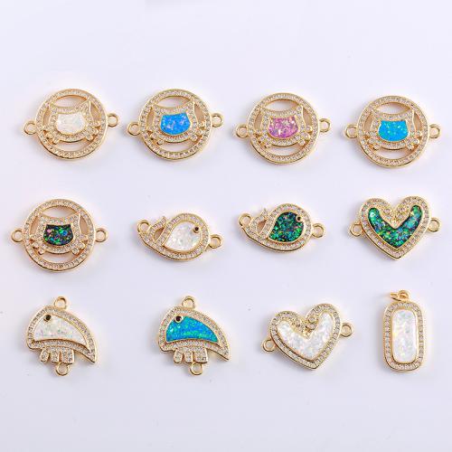 Цирконий Микро вымощает Латунный разъем, Латунь, с опал, Другое покрытие, DIY & инкрустированное микро кубического циркония, Много цветов для выбора 5ПК/сумка, продается сумка