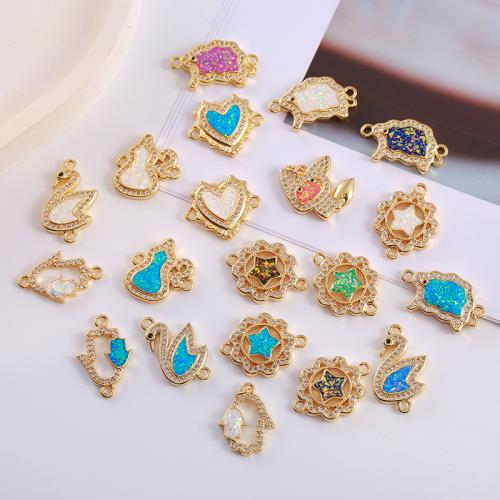 Цирконий Микро вымощает Латунный разъем, Латунь, с опал, Другое покрытие, DIY & инкрустированное микро кубического циркония, Много цветов для выбора 5ПК/сумка, продается сумка