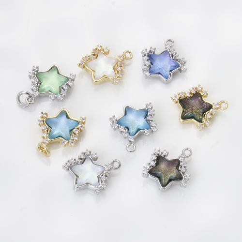 Cubic Zirconia Micro Pave Brass Pendant, with Resin, Star, plated, DIY & micro pave cubic zirconia 