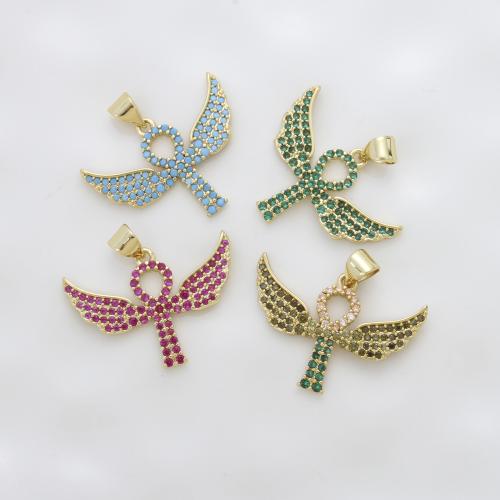 Cubic Zirconia Micro Pave Brass Pendant, Wing Shape, plated, DIY & micro pave cubic zirconia 