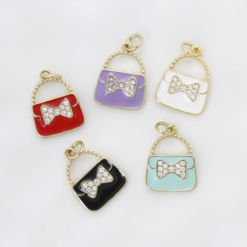 Emaille Messing Anhänger, Handtasche, plattiert, DIY & Micro pave Zirkonia, keine, 16x12x1.9mm, verkauft von PC