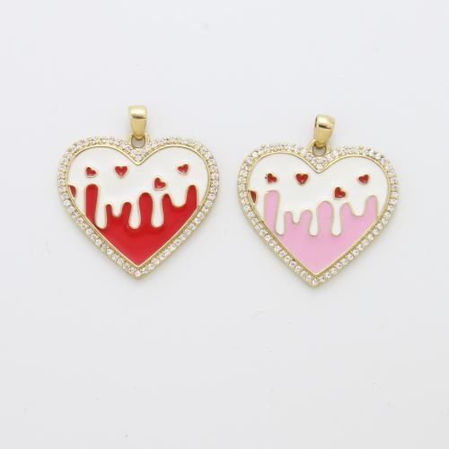 Emaille Messing Anhänger, Herz, plattiert, DIY & Micro pave Zirkonia, keine, 23x24.7x1.9mm, verkauft von PC