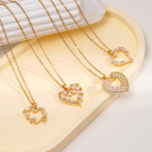 キュービックジルコンマイクロパヴェブラスネックレス, 銅, とともに プラスチック製パール, メッキ, 異なるスタイルを選択 & マイクロパヴェジルコニア & 女性用 & くり抜き, 無色, 売り手 パソコン