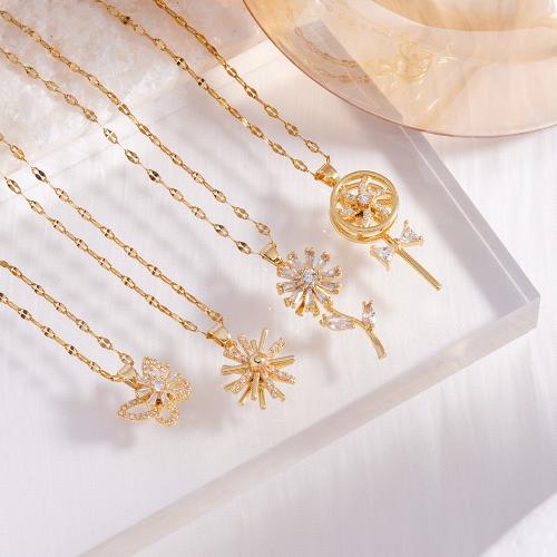 キュービックジルコンマイクロパヴェブラスネックレス, 銅, メッキ, 異なるスタイルを選択 & マイクロパヴェジルコニア & 女性用 & くり抜き, 金色, 売り手 パソコン