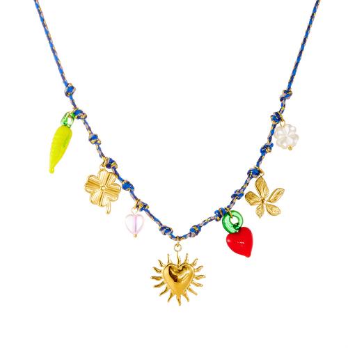 ステンレス鋼のジュエリーネックレス, 304ステンレススチール, とともに 綿糸 & アクリル, ゴールドメッキ, ファッションジュエリー & 女性用 & エナメル, 売り手 パソコン