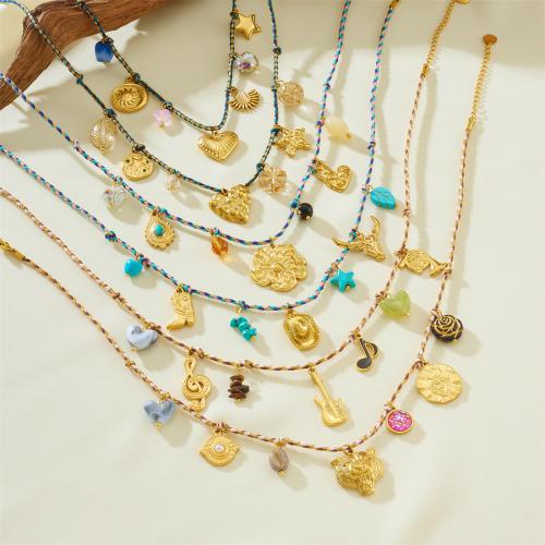 Parures de bijoux en acier inoxydable, Acier inoxydable 304, avec Fil de coton & Acrylique, Placage de couleur d'or, bijoux de mode & styles différents pour le choix & pour femme, Vendu par PC