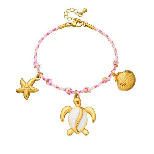 Acero inoxidable Pulsera con dijes, acero inoxidable 304, con Hilo de algodón, chapado en color dorado, Joyería & para mujer & esmalte, Vendido por UD