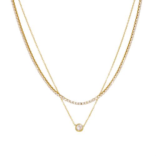 ステンレス鋼のジュエリーネックレス, 304ステンレススチール, メッキ, ダブルレイヤー & 異なるスタイルを選択 & 女性用 & ライン石のある, 金色, 売り手 パソコン