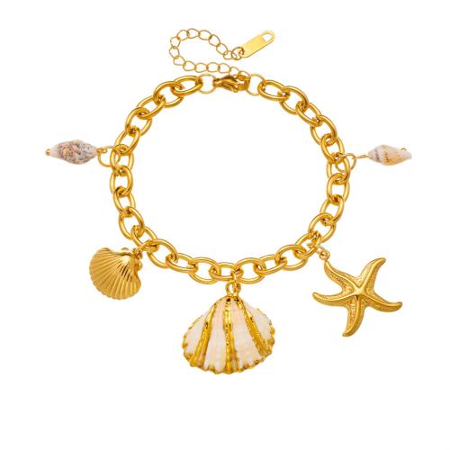 Acero inoxidable Pulsera con dijes, acero inoxidable 304, con Nácar Trompeta, chapado en color dorado, Joyería & para mujer & esmalte, dorado, Vendido por UD
