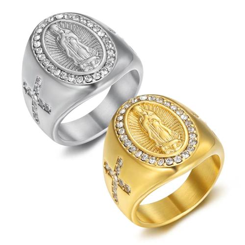 Strass Edelstahl Fingerring, 304 Edelstahl, plattiert, verschiedene Größen vorhanden & für den Menschen & mit Strass, keine, verkauft von PC