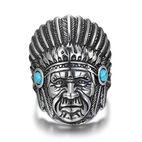 Bague en acier inoxydable, Acier inoxydable 304, avec turquoise synthétique, Finition antique, sculpté & normes différentes pour le choix & pour homme, couleur originale, Vendu par PC