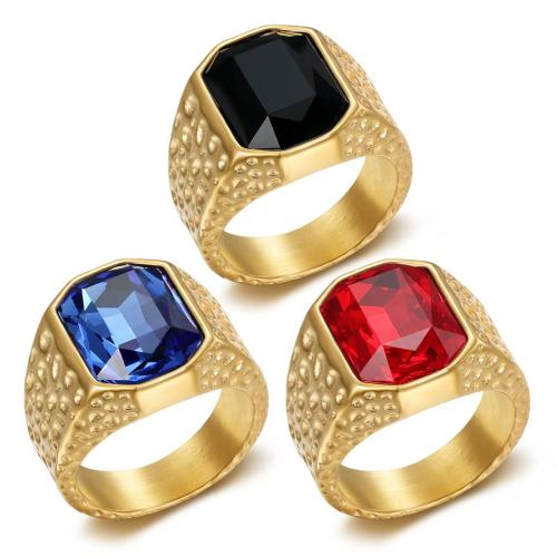 Bague en acier inoxydable Incrusté de zircon, Acier inoxydable 304, avec zircon cubique, Placage de couleur d'or, bijoux de mode & normes différentes pour le choix & pour homme, plus de couleurs à choisir, Vendu par PC