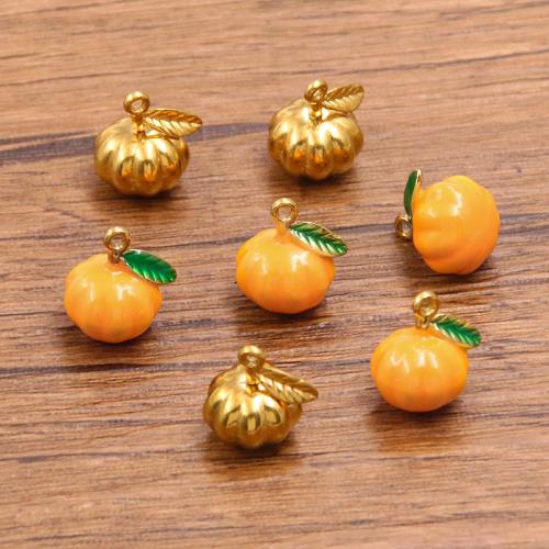 Enamel Stainless Steel Pendant, 304 Stainless Steel, Pumpkin, plated, DIY 