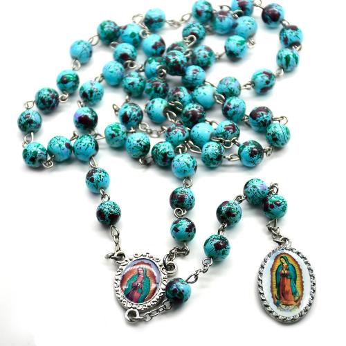 Rosary Necklace, alliage de zinc, avec pierre gemme & verre, Placage, bijoux de mode, couleurs mélangées, 8mm .5 cm, Vendu par PC