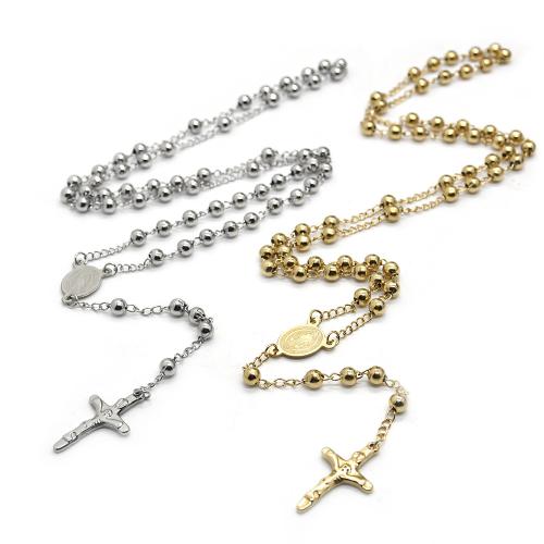 Rosary Necklace, Acier inoxydable 304, croix, Placage, bijoux de mode, plus de couleurs à choisir, 6mm .5 cm, Vendu par PC