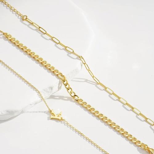 Brass Bracelet Set, Alphabet Letter, 14K gold plated, three pieces & for woman Approx 7.9 Inch 