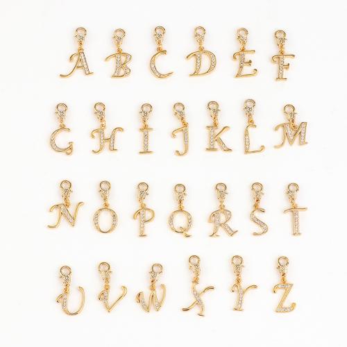 Cubique Pendentif en laiton zircon pavent, Lettre d’alphabet, Placage de couleur d'or, DIY & styles différents pour le choix & pavé de micro zircon Vendu par PC