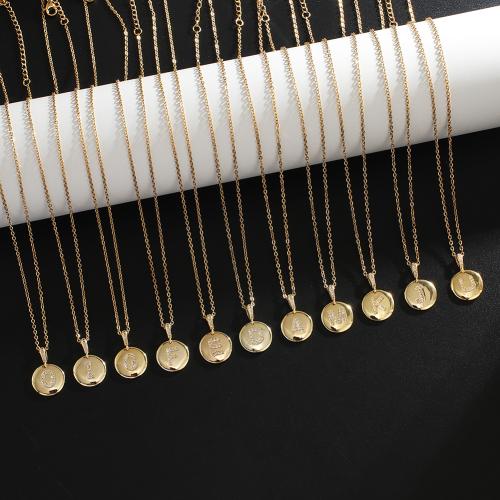 銅 ネックレス, 楕円, ゴールドメッキ, ユニセックス & 異なるスタイルを選択 & 文字パターンを持つ & マイクロパヴェジルコニア, 長さ:約 18 インチ, 売り手 パソコン