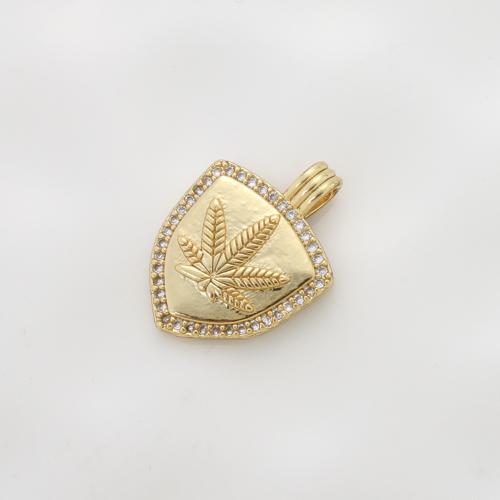 Cubic Zirconia Micro Pave Brass Pendant, Shield, plated, DIY & micro pave cubic zirconia, golden 