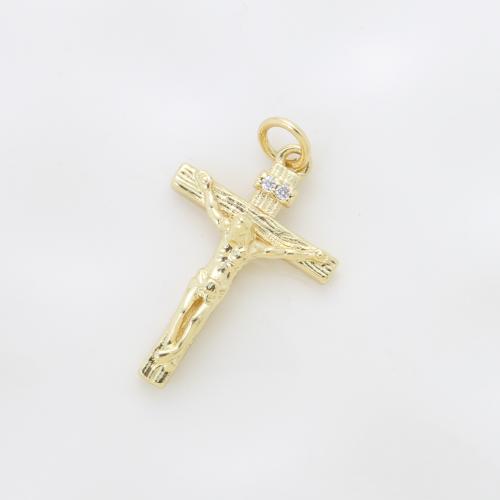 Cubic Zirconia Micro Pave Brass Pendant, Cross, plated, DIY & micro pave cubic zirconia, gold 