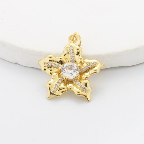 Cubic Zirconia Micro Pave Brass Pendant, Flower, plated, DIY & micro pave cubic zirconia, gold 