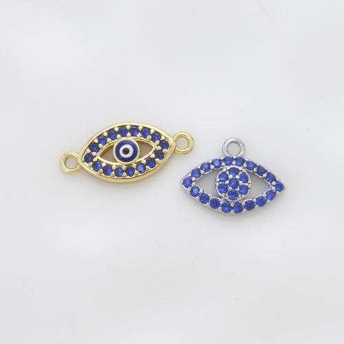 Conector de joyería de mal de ojo, metal, chapado, Bricolaje & micro arcilla de zirconia cúbica, más colores para la opción, 15.7x7x2.1mm, Vendido por UD