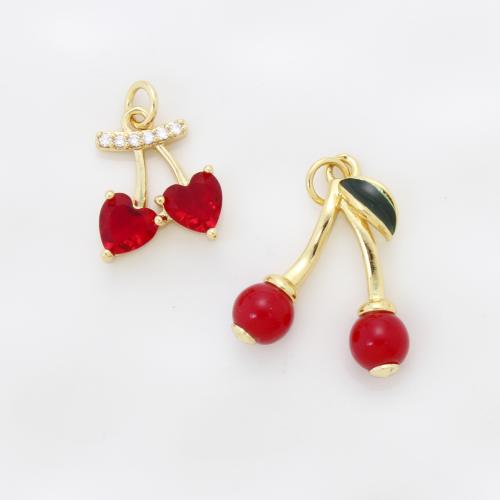 Emaille Messing Anhänger, Kirsche, plattiert, DIY & Micro pave Zirkonia, keine, 21.3x17.8x6mm, verkauft von PC