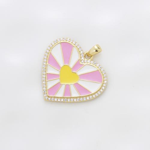 Emaille Messing Anhänger, Herz, plattiert, DIY & Micro pave Zirkonia, keine, 23x24.4x2mm, verkauft von PC