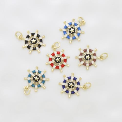 Cubique Pendentif en laiton zircon pavent, roue de bateau, Placage, DIY & pavé de micro zircon & émail, plus de couleurs à choisir Vendu par PC