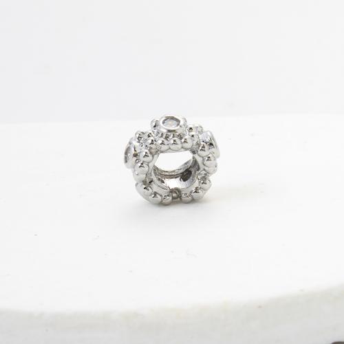 Cubic Zirconia Micro Pave Brass Beads, Flower, plated, DIY & micro pave cubic zirconia, silver color 