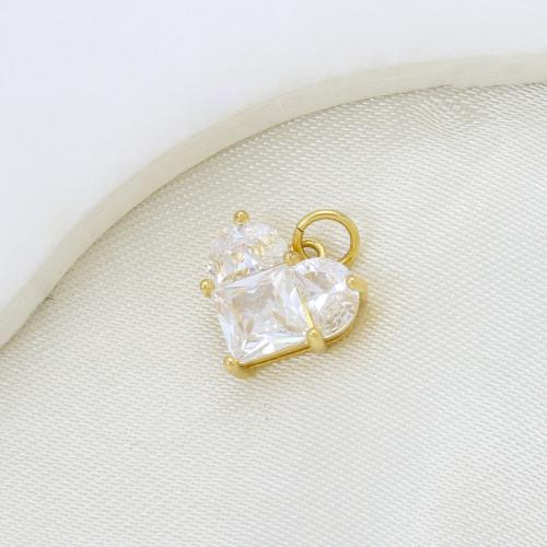 Pendentifs en laiton zircon cubique (CZ), coeur, Placage, DIY & pavé de micro zircon, doré Vendu par PC