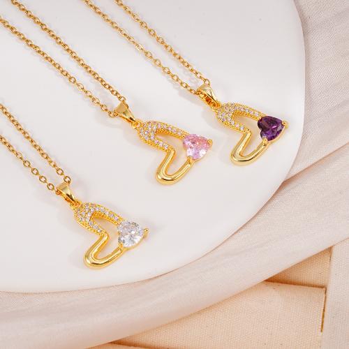 キュービックジルコンマイクロパヴェブラスネックレス, 銅, とともに 304ステンレス鋼チェーン, ゴールドメッキ, マイクロパヴェジルコニア & 女性用 & くり抜き, 無色, 売り手 パソコン