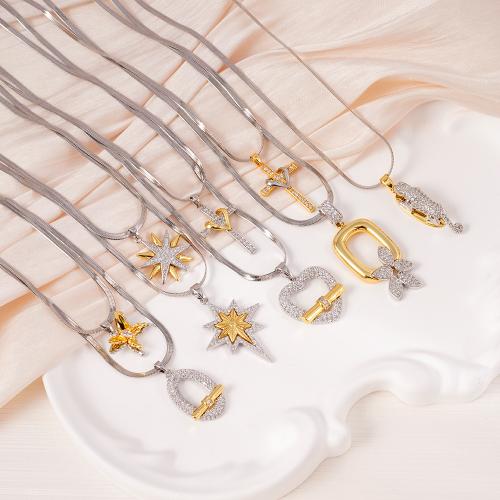 キュービックジルコンマイクロパヴェブラスネックレス, 銅, とともに 304ステンレス鋼チェーン, メッキ, 異なるスタイルを選択 & マイクロパヴェジルコニア & 女性用 & 二色, 売り手 パソコン