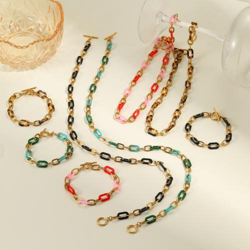 Parures de bijoux en acier inoxydable, Acier inoxydable 304, avec résine, Plaqué or 18K, bijoux de mode & styles différents pour le choix & pour femme, plus de couleurs à choisir, Vendu par PC