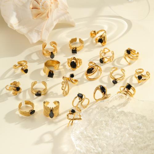 Bague en acier inoxydable Incrusté de zircon, Acier inoxydable 304, avec zircon cubique, Placage, styles différents pour le choix & pour femme & creux, doré, Vendu par PC