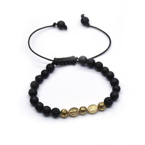 Lava Bead Bracelet, with Knot Cord & Zinc Alloy, gold color plated, fashion jewelry, mixed colors, 6mm cm 