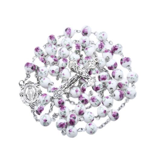 Rosary Necklace, alliage de zinc, avec porcelaine, croix, impression, bijoux de mode, plus de couleurs à choisir, 8mm cm, Vendu par PC
