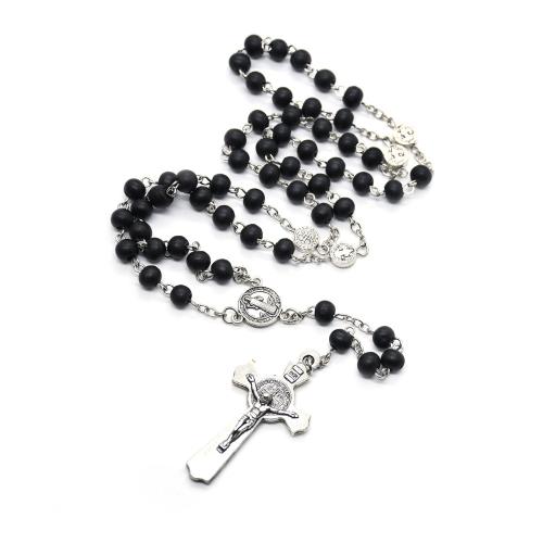 Rosary Necklace, alliage de zinc, avec bois, croix, Placage, bijoux de mode, couleurs mélangées, 8mm cm, Vendu par PC