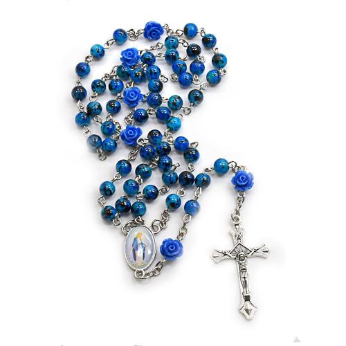 Rosary Necklace, alliage de zinc, avec verre, croix, Placage, bijoux de mode, couleurs mélangées, 6mm cm, Vendu par PC