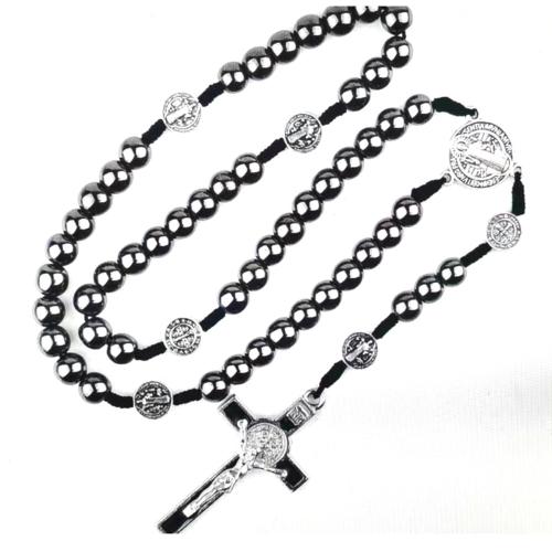 Rosary Necklace, alliage de zinc, avec hématite non magnétique, croix, Placage, bijoux de mode, couleurs mélangées, 6mm cm, Vendu par PC