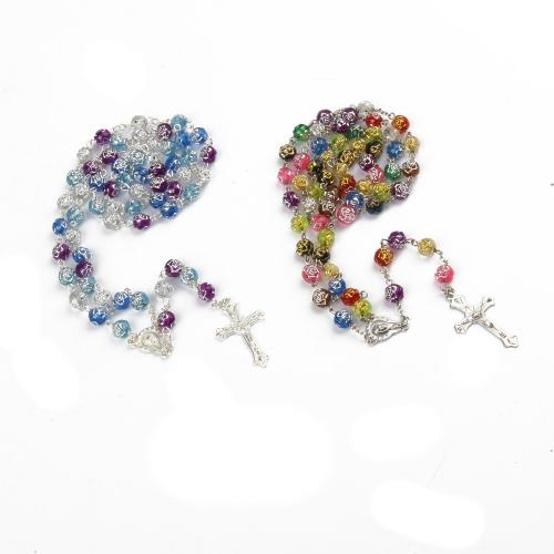 Rosary Necklace, alliage de zinc, avec résine, croix, Placage, bijoux de mode, plus de couleurs à choisir, 8mm cm, Vendu par PC