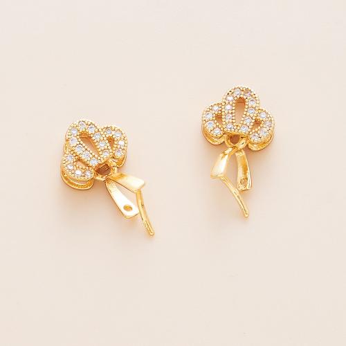 Brass Pinch Bail, Crown, 18K gold plated, DIY & micro pave cubic zirconia [