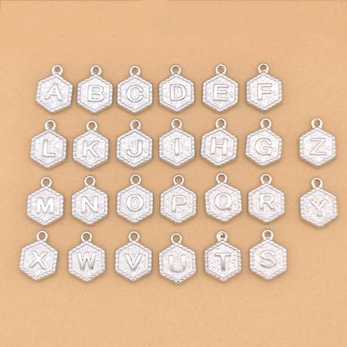 Pendentif alphabet en zinc, alliage de zinc, hexagone, Placage de couleur platine, DIY & modèles différents pour le choix & double face Environ 1.3mm, Vendu par PC