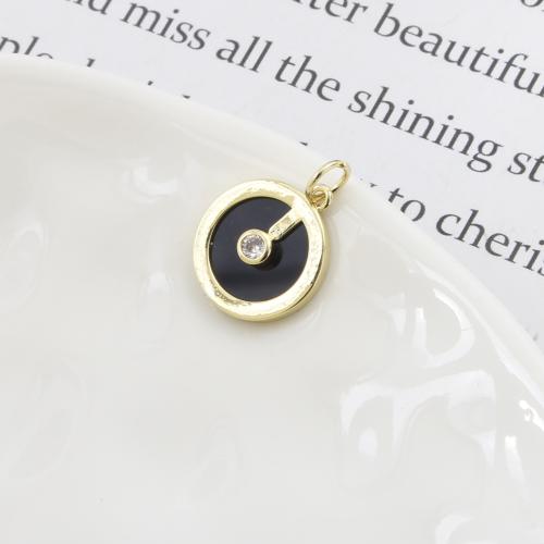 Enamel Brass Pendants, Round, plated, DIY & micro pave cubic zirconia 